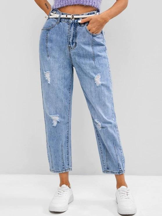 Distressed High Waisted Ninth Tapered Jeans