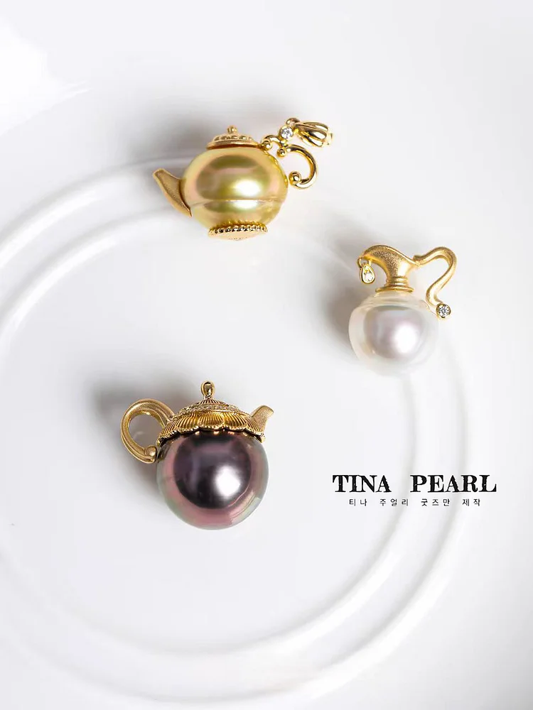 2024 TINA Jewelry 18k gold sea water thread pearl small teapot pendant