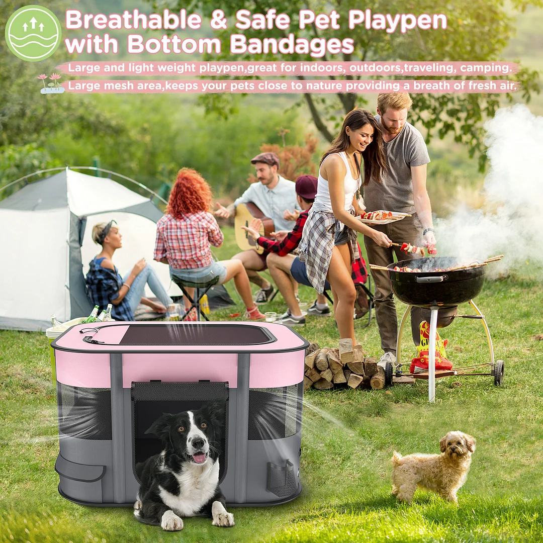 Pet Playpen for Dog Cat Rabbit, Portable Foldable Exercise Pen Tent, Breathable Shade Cover, Indoor Outdoor Travel Use
