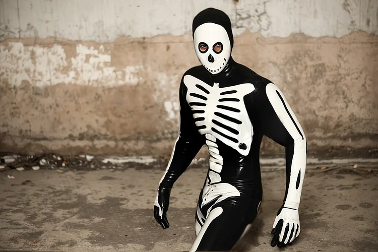 Men Latex Catsuits Scary Skeleton Full-Body 