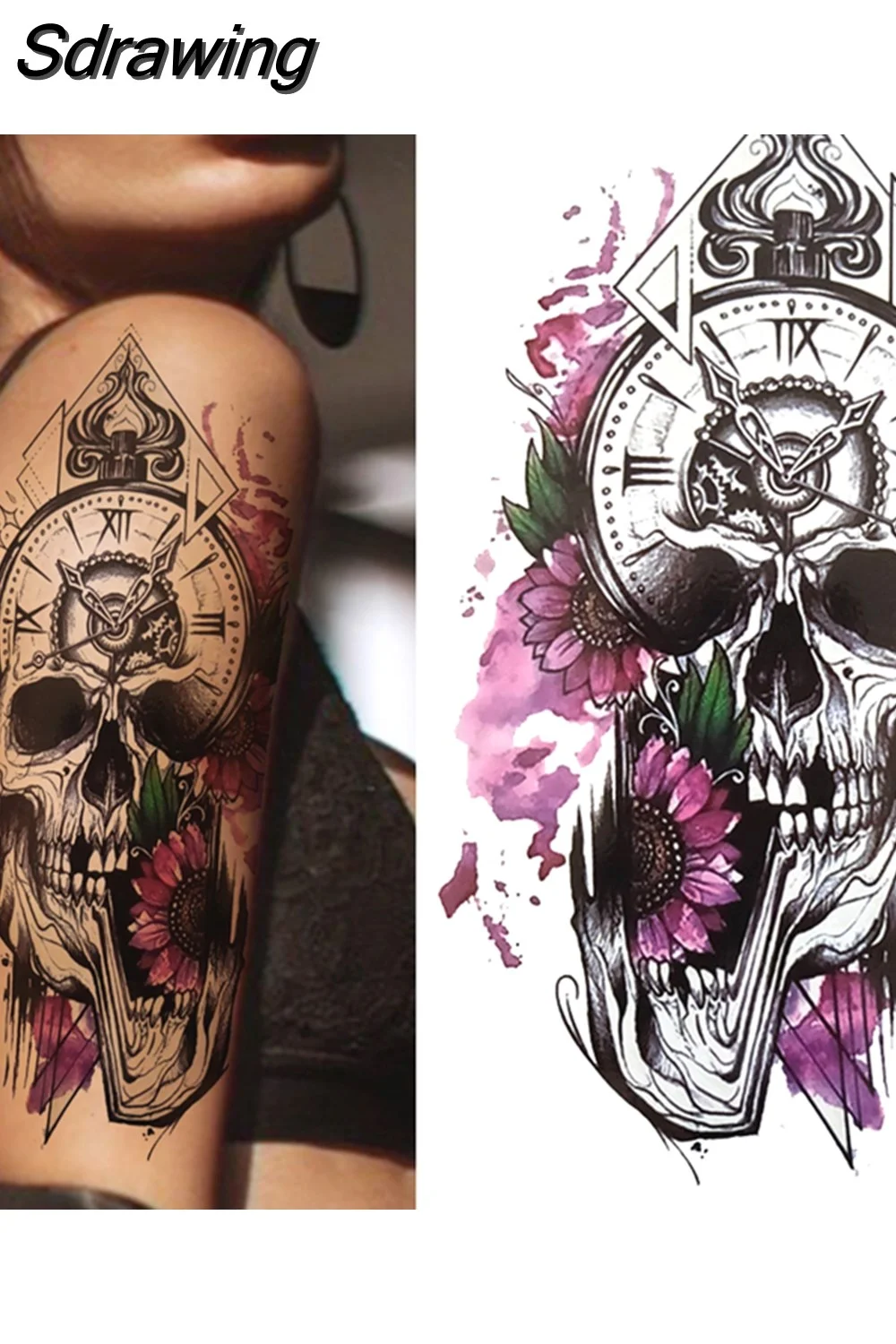 Sdrawing Lion Temporary Tattoo For Women Men Adult Skull Tiger Wolf Forest Tattoo Sticker Black Fake Realistic Demon Tatoos Forearm 430-1