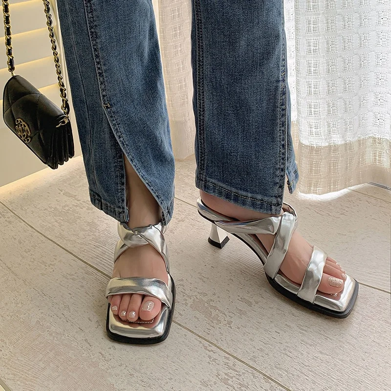 yyvonne Size 33-40 Women Sandals Real Leather High Heels Slippers Summer Shoes For Women Soft 2023 Fashion Party Heeled Slides