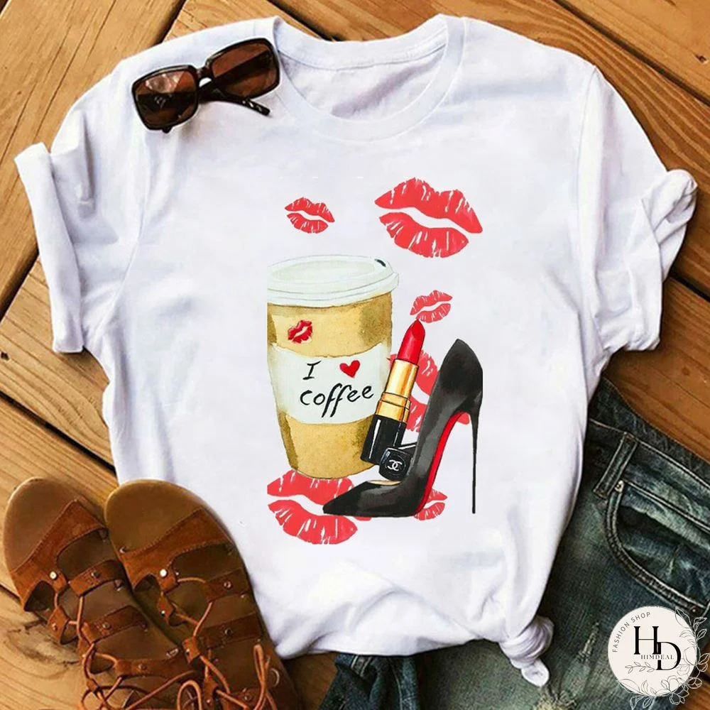 Pale Red Fashion Casual Print Patchwork Basic O Neck T-Shirts