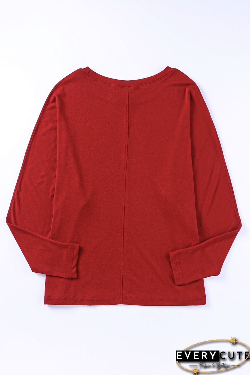 Red Solid Color Patchwork Long Sleeve Top