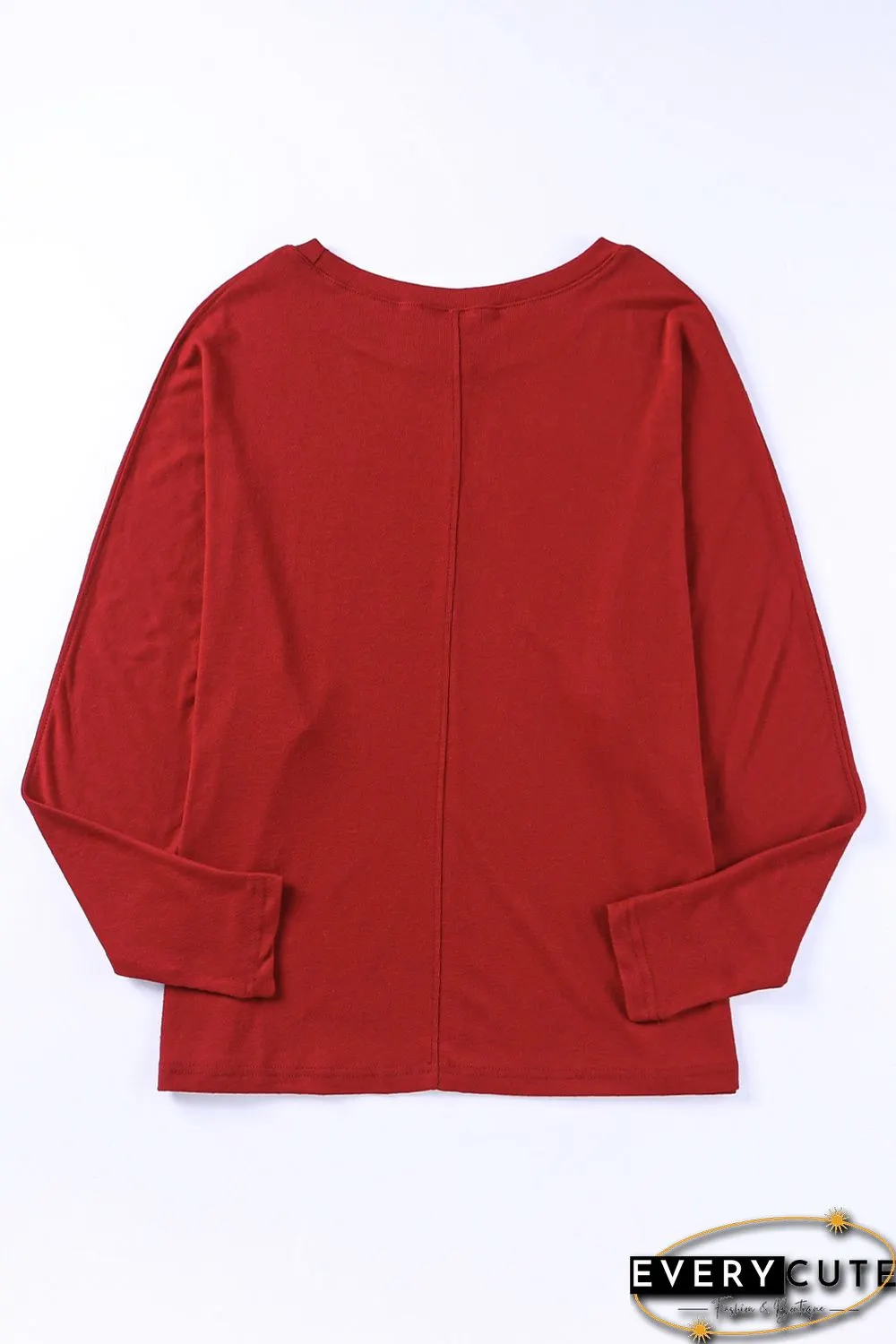 Red Solid Color Patchwork Long Sleeve Top
