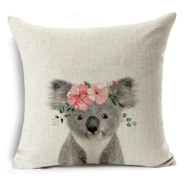 Linen Pillow Case - Lovely Animals Floral Crown