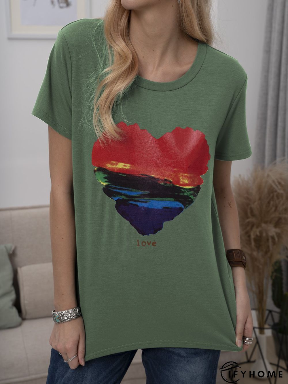 Plus Size Cotton-Blend Short Sleeve Geometric Casual T-shirt | IFYHOME