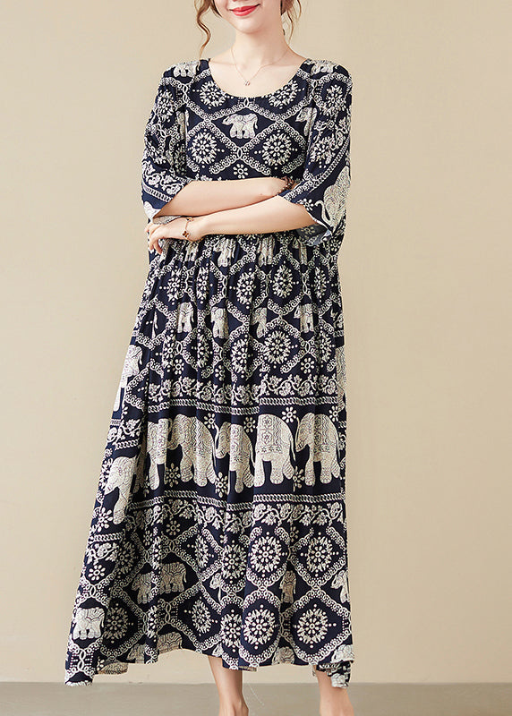 VCSHOES Black O-Neck Elephant Print Chiffon Party Dress Half Sleeve