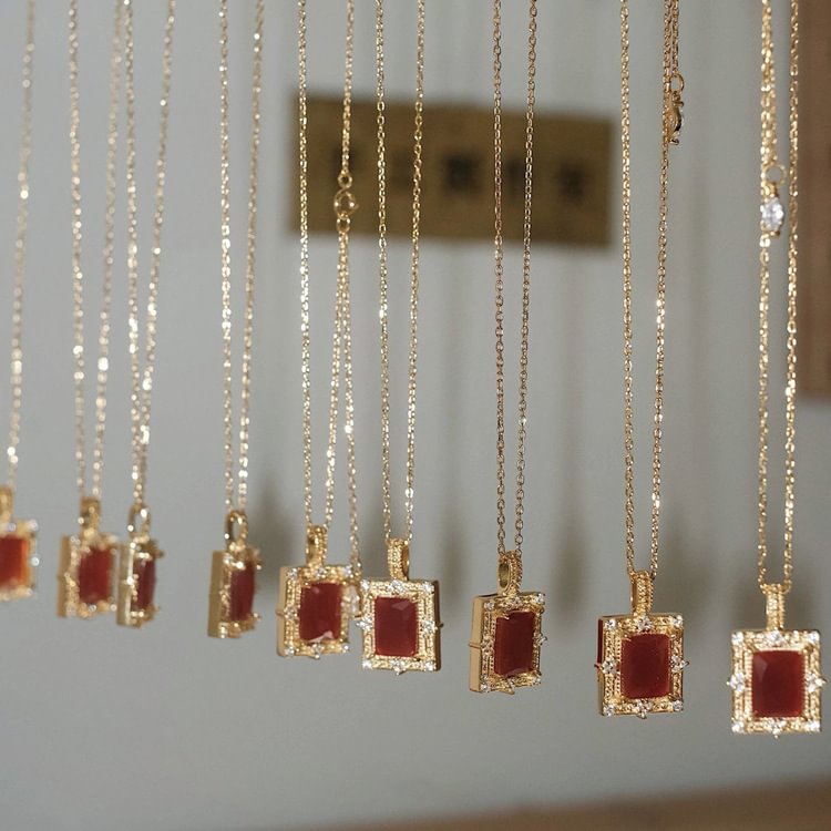 Vintage Square Ruby Pendant Sterling Silver Gold-plated Necklace