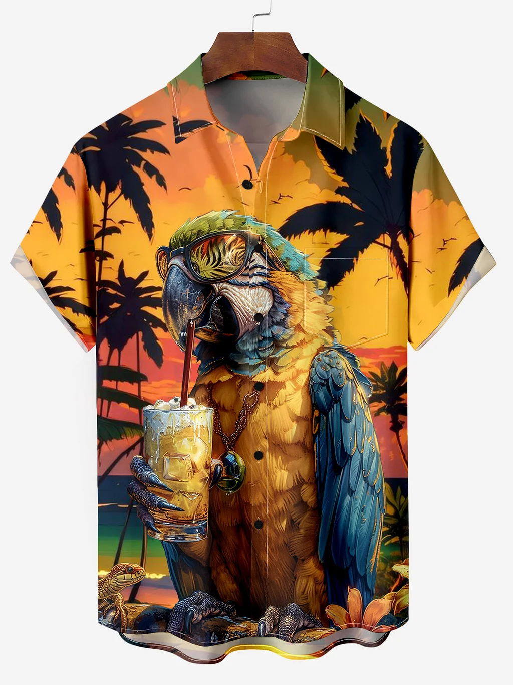 Hawaii Vacation Cocktail Party Chest Pocket Bowling Shirt PLUSCLOTHESMAN