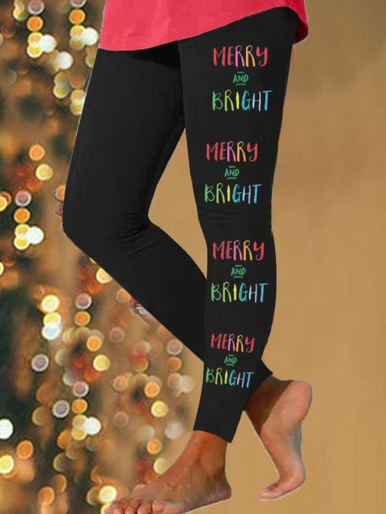 Women's Merry And Bright Letter Print Leggings