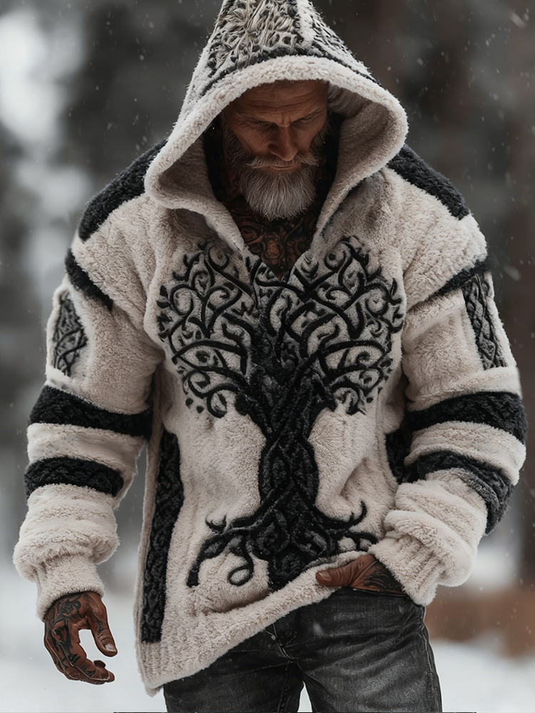 Men's Viking Style Life Tree Celtic Knot Embroidered Fleece Hoodie Sweatshirt elevenforest