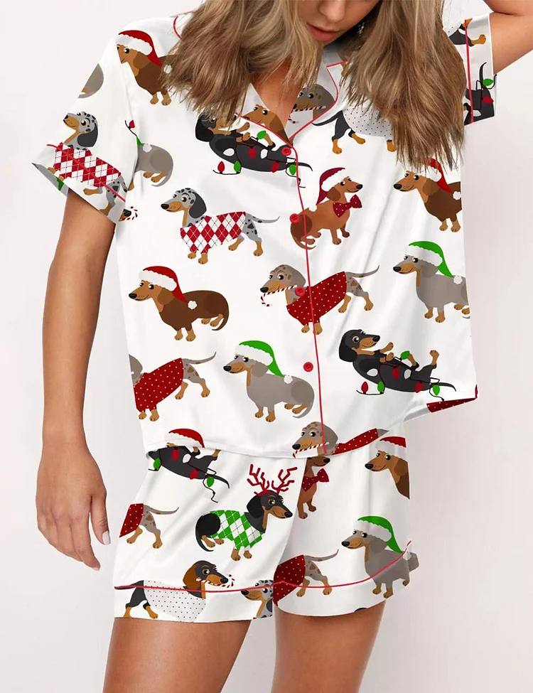 Women's Christmas Dachshund Short Sleeve Pajama Set