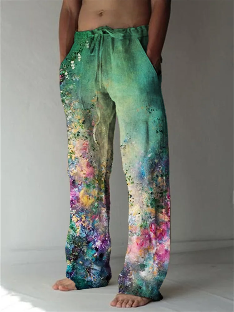 Men's Abstract Floral Oil Painting Casual Pants