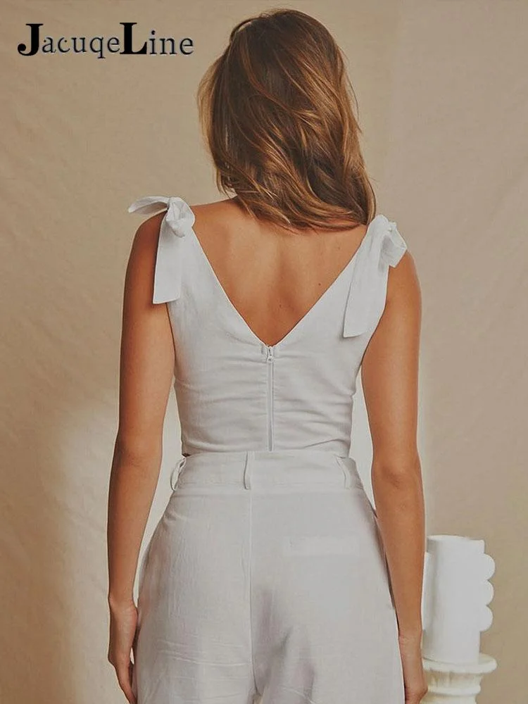 Jacuqeline Autumn Winter Lace Up Straps V Neck Sexy Corset Top Zipper Skinny Tank Top Fashion White Camis Crop Tops Women 2021