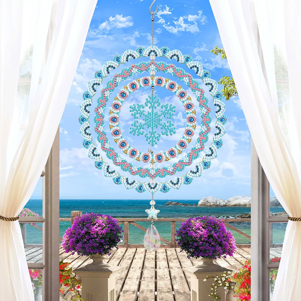 DIY Snowflake Suncatcher Diamond Painting Hanging Sign Christmas Home Windows Decor