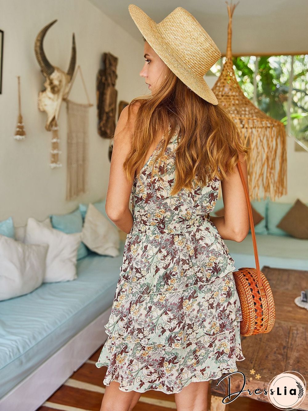 Strapless Halter Ruffle Floral Dresses