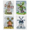 4pcs Cross Stitch - 14CT Stamped - Four Seasons Windmill (27*31cm)、[Everydayedeals]