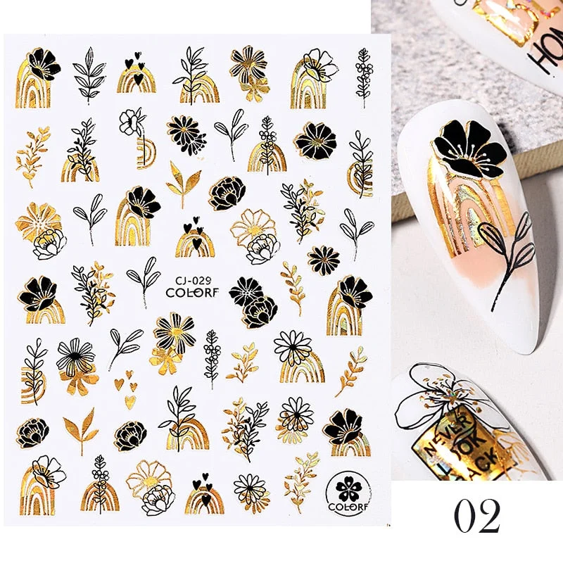 1 Pc White Gold Laser Leaves 3D Nail Stickers Leaf Cute Spring Sliders for Nails Flowers Adhesive Sticker Nail Art Design Decal-Nail Inspo