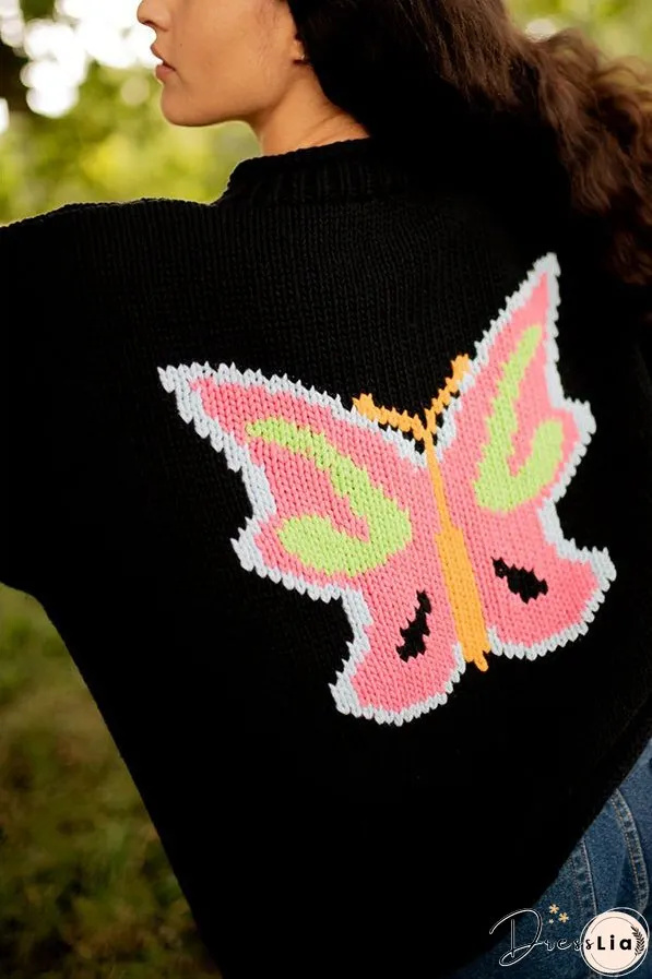 Y2K VIBES NEON BUTTERFLY KNIT LOOSE PULLOVER SWEATER