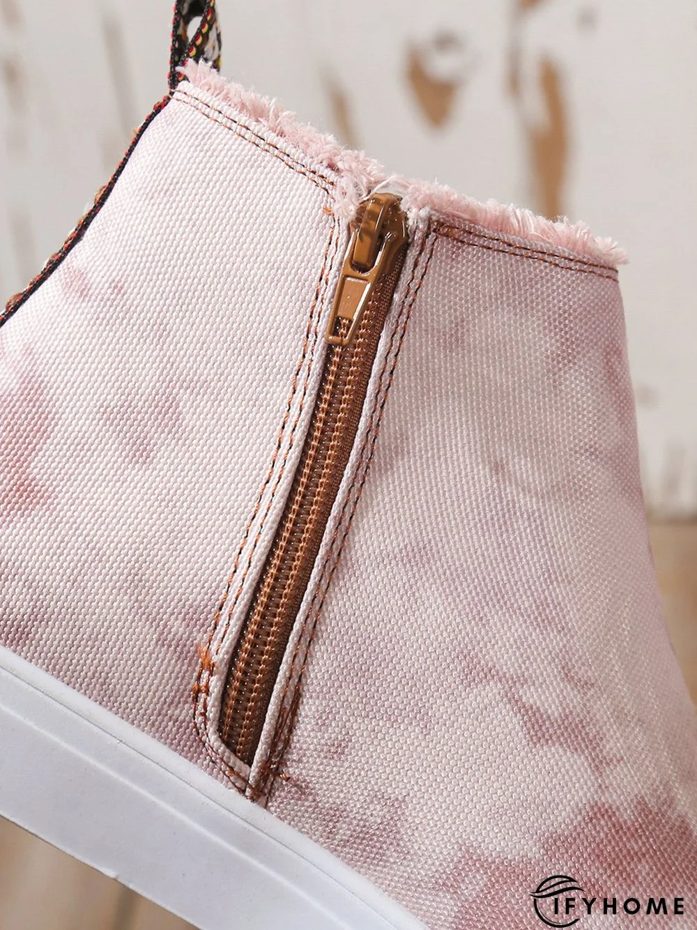 Casual Lace-up Decor Fringe High Top Canvas Shoes with Side Zip | IFYHOME