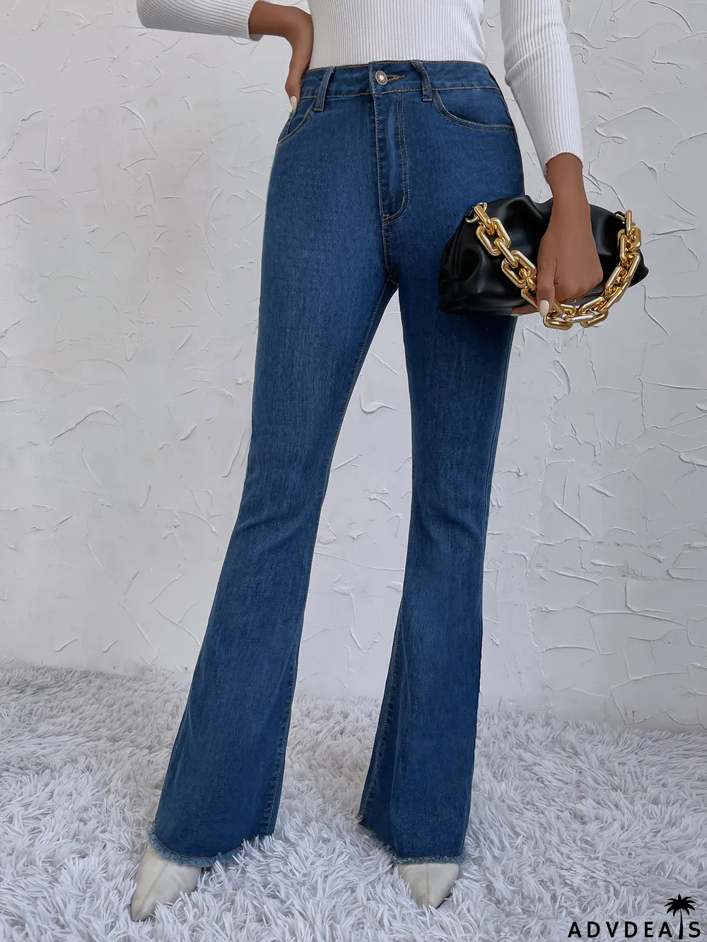 Spring Fall High Waist Wide Leg Stretch Slim Fit Denim Bell Bottom Pants
