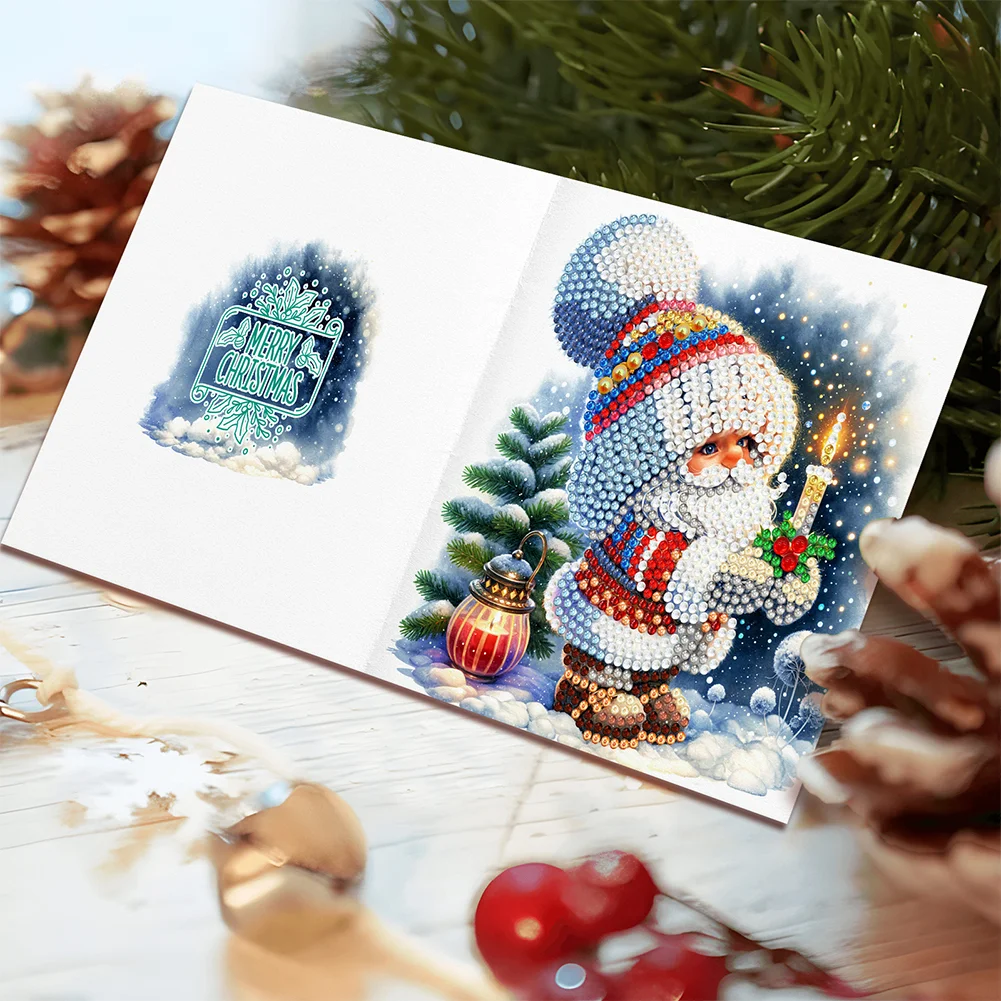 12pcs DIY Christmas Santa Claus Special Shape Diamond Panting Greeting Card【With White Envelope】