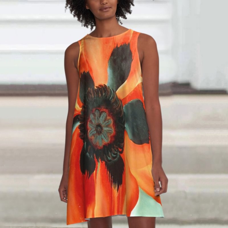 Simple Print Sleeveless Mini Dress