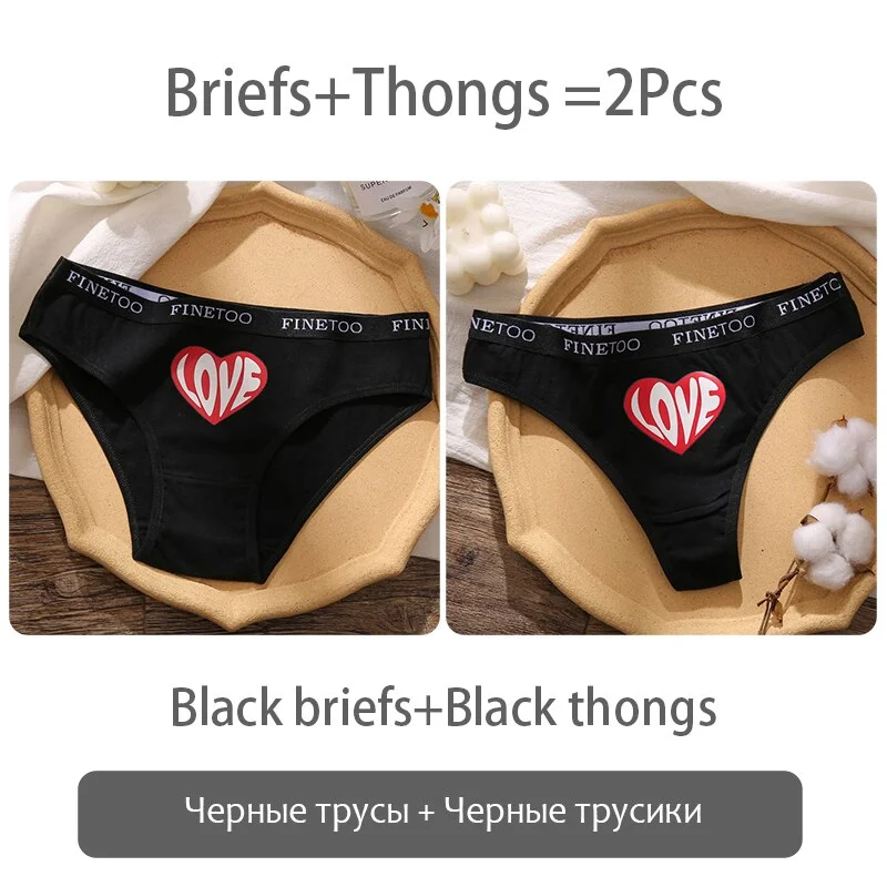 FINETOO Fashion Printing Panties Love Heart Cotton Underwear Women M-2XL Female Underpants Plus Size Girls Briefs Lingerie 2021
