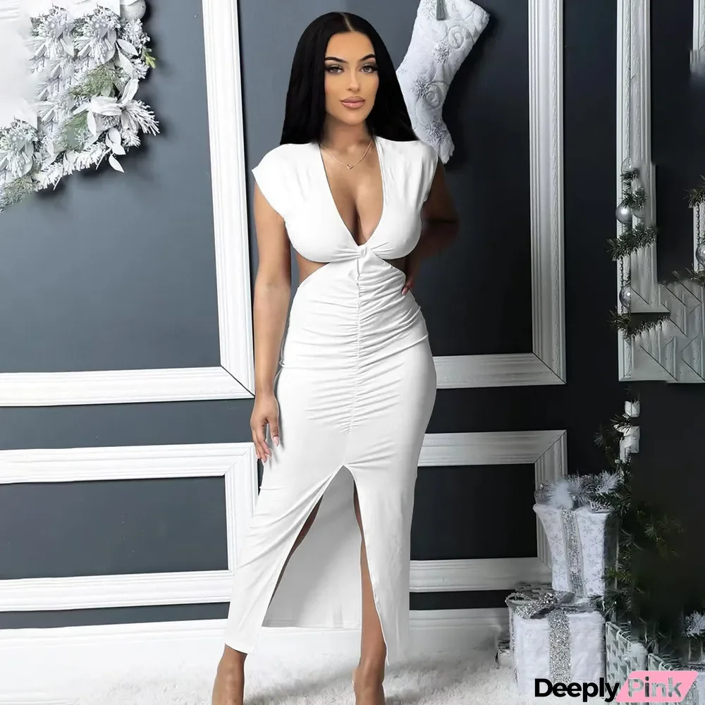 Women's Featured Fashion Open Waist Slit Sexy Slim Crinkle Dress