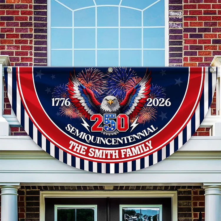 Personalized 250 Years of Freedom America Flag Custom Family Name Flag 250 Years America Non-Pleated Fan Flag