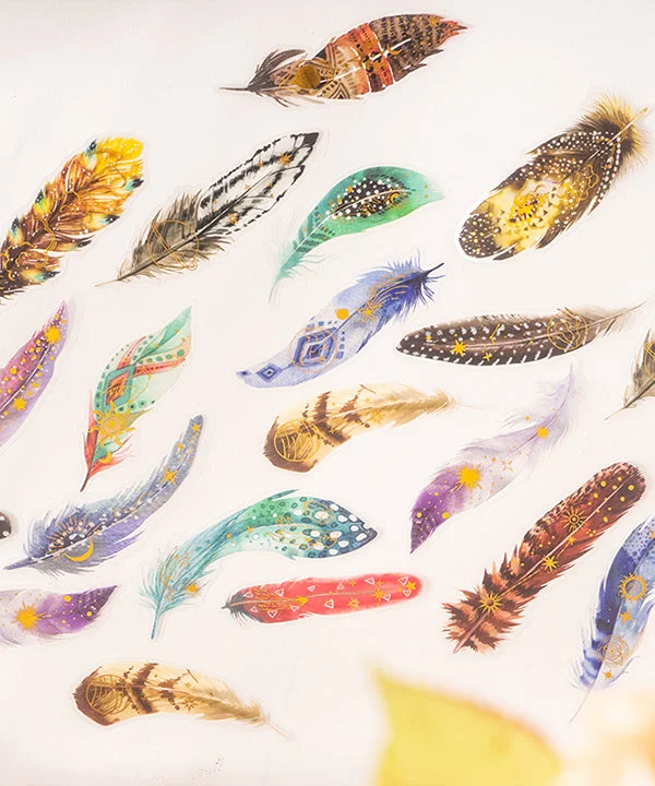 80 Pcs Glitter Feather PET Stickers Set-Himinee.com