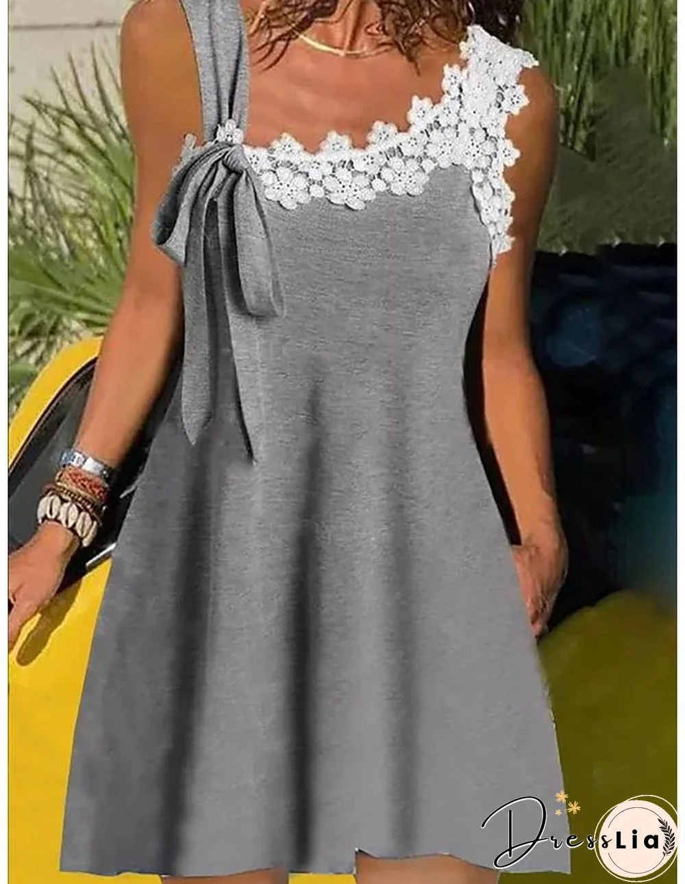Lace Panel One Shoulder Sleeveless Slim Fitting Knit Dress