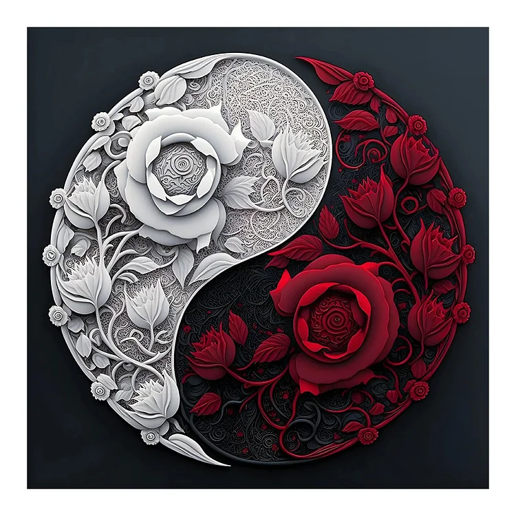 Full Round Diamond Painting - Rose Yin Yang Chart 30*30CM