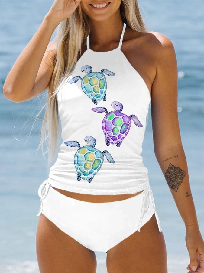 Turtle Print Two-Piece Swimsuit