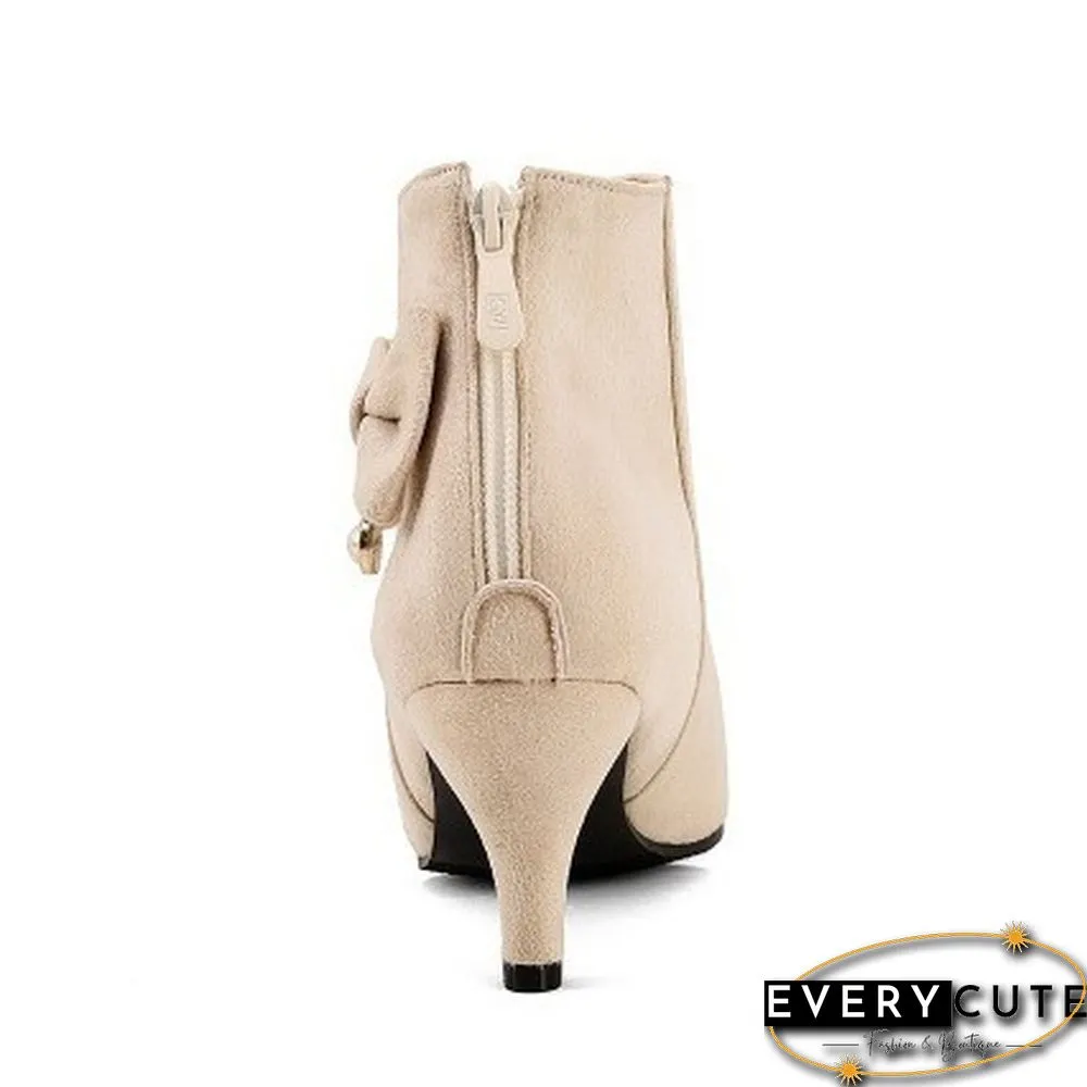 Womens Ankle Boots Low Heels Shoes Bow-Knot Suede Short Boot for women plus size pink