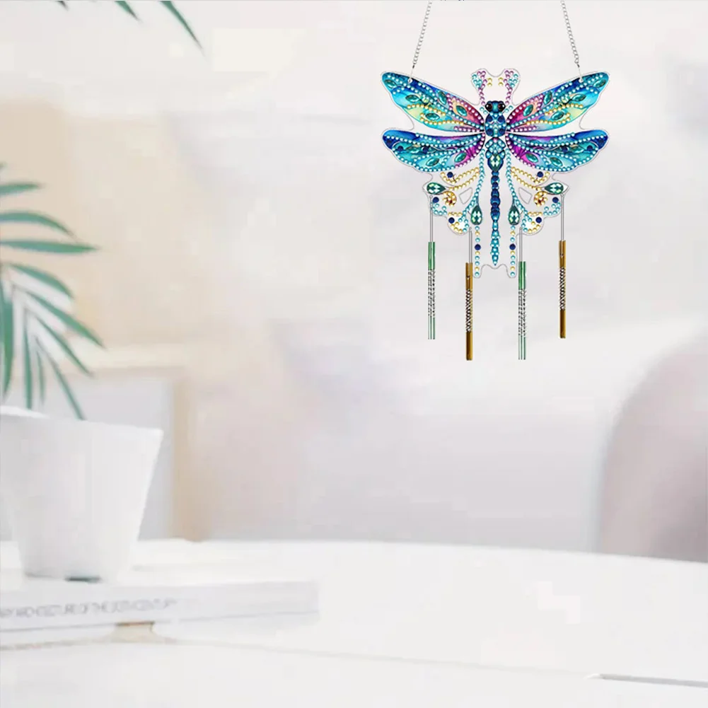 Acrylic Special Shape Dragonfly DIY Diamond Painting Wind Chimes for Window Wall