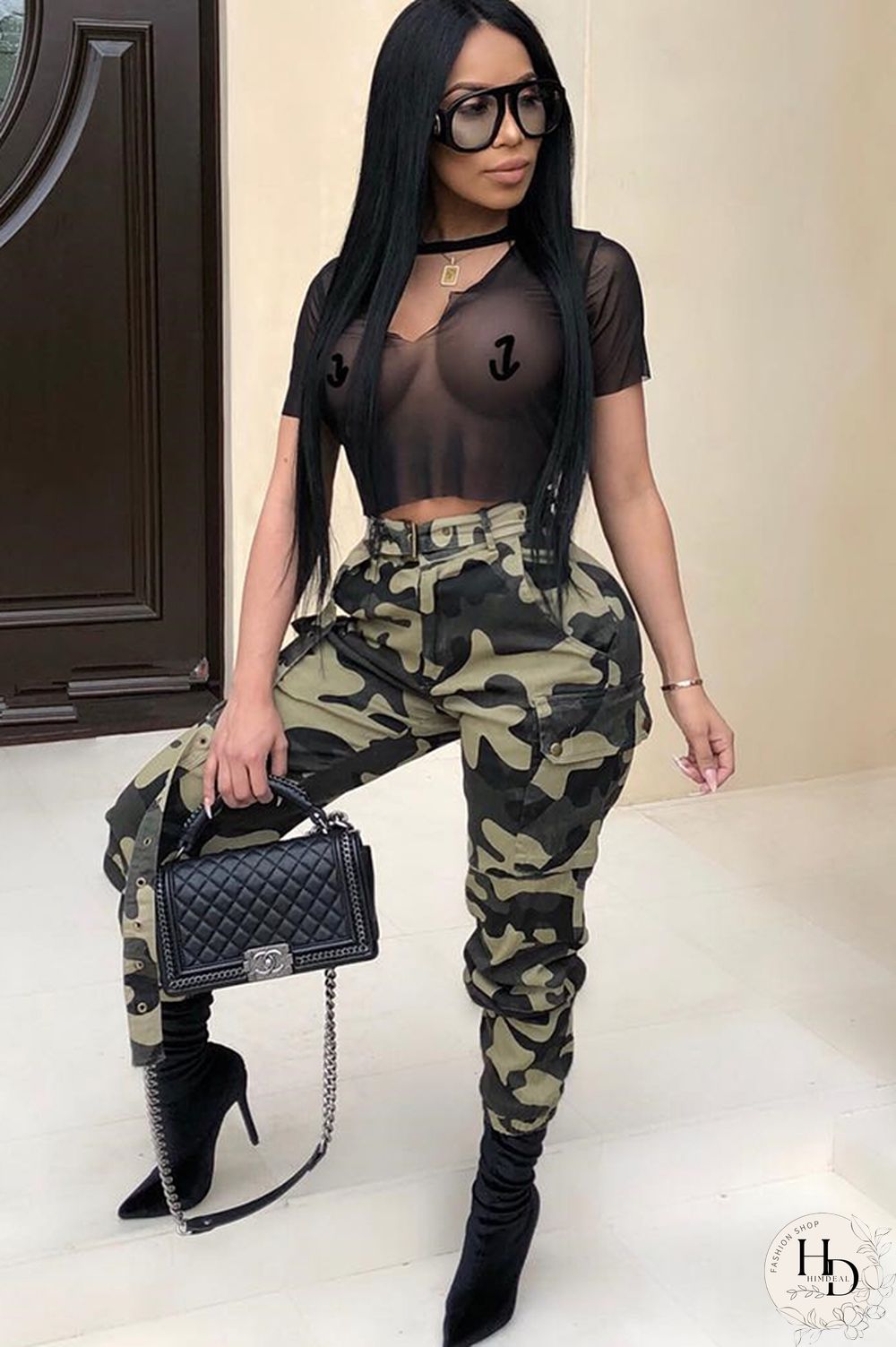 Army Green Zipper Fly Button Fly Mid Metal Zippered pencil Pants Pants