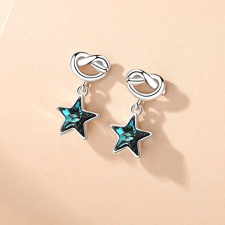 Ties Of Heart Crystal Star Stud Earrings Sterling Silver