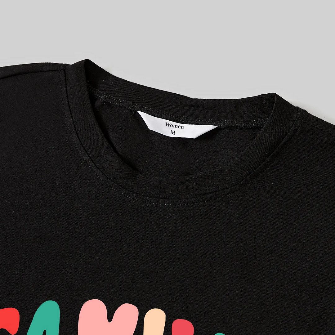 Christmas ‘ Family Christmas 2024’ Letter Print Black Long Sleeve Top with Green and Black Plaid Family Matching Pajamas