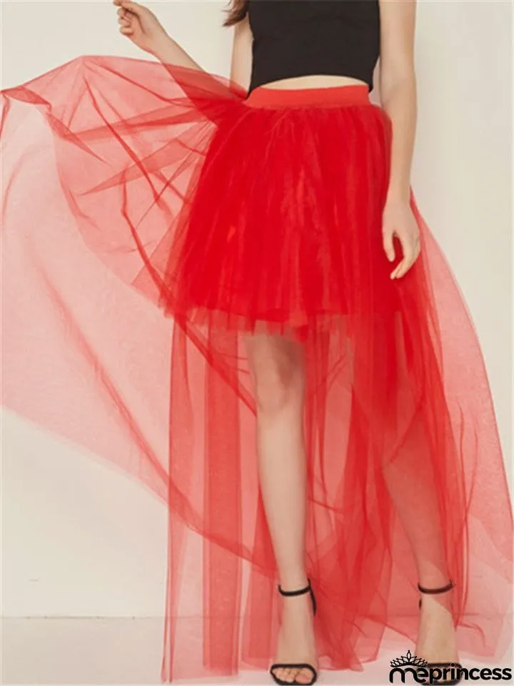 Casual Trendy Irregular Hem Sexy Tulle Solid Color Skirts For Women