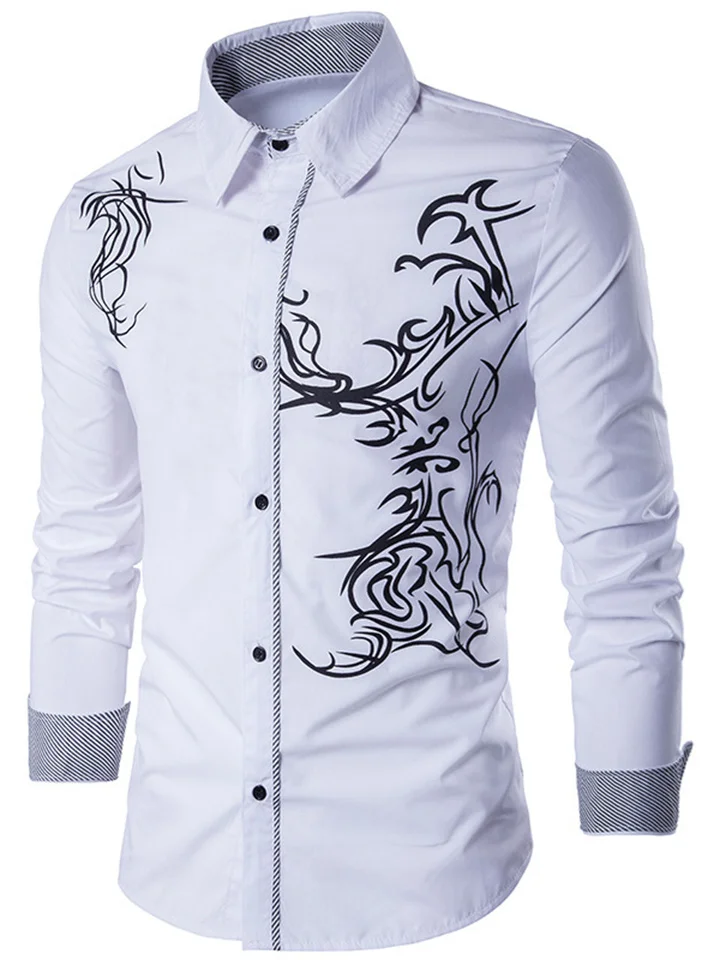 Mens Shirt Cardigan Spring and Autumn Men's Ethnic Style Printed Shirt Casual Long Sleeve Shirt