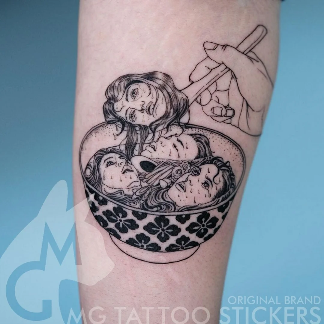 12*19cm Hand-painted TATTOO Mysterious Dark Late Night Evil Dumplings Alternative Human Head Pattern Tattoo Stickers