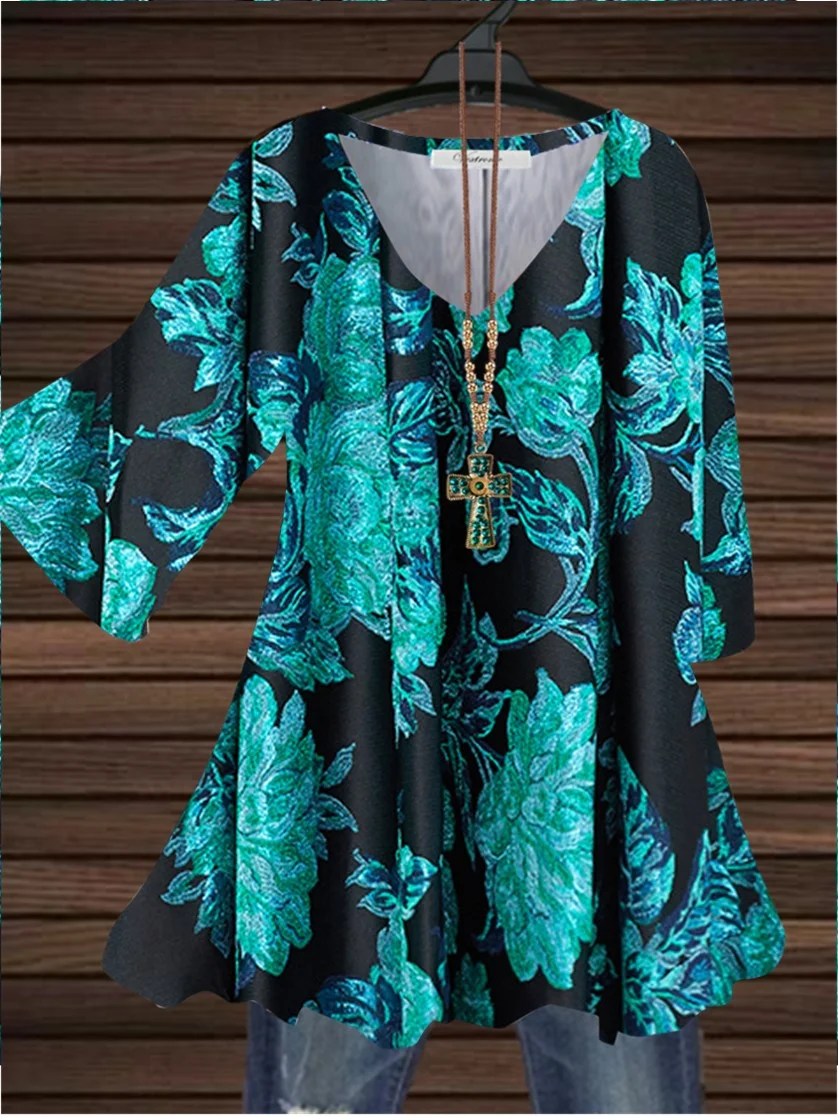 Women Half Sleeve V-neck Solid Color Dress