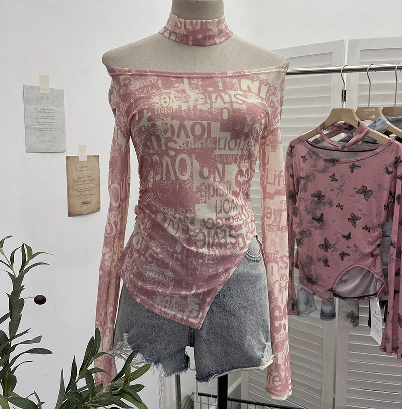 Nigikala Nigikala Tie-Dye-Print Single-Layer Mesh Yarn Lint Sun Hoodie Irregular Long-Sleeved T-Shirt Repair On The Body 1962