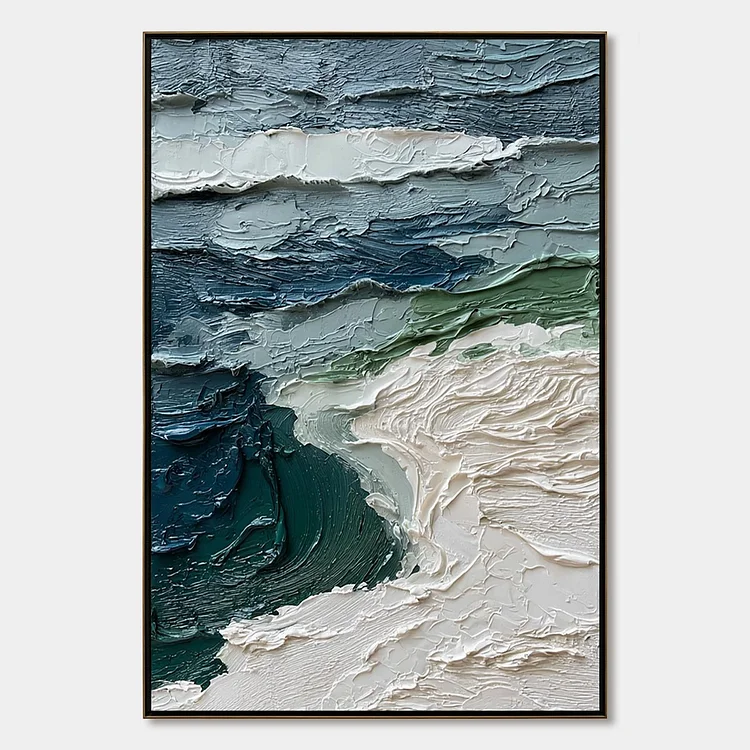 ATLANTIC CREST: Textured Wabi Sabi Seascape Impasto Oil Painting（Canvas painting）