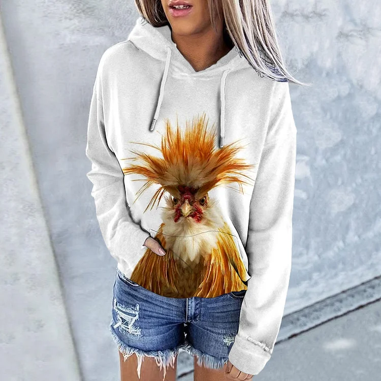 Wearshes Long Sleeve Casual Chicken Print Hoodie