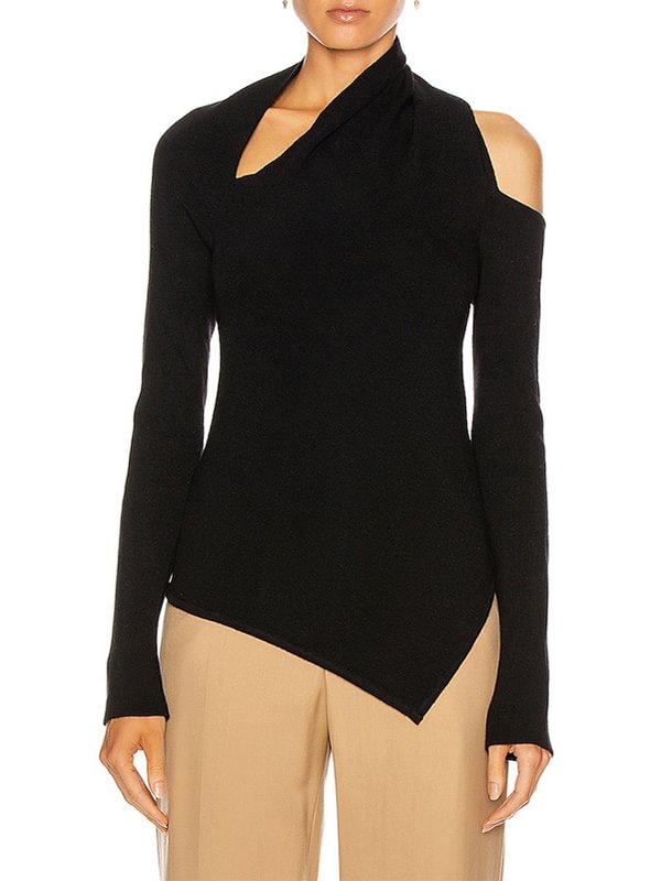 Casual Cropped One-Shoulder Kniting Sweater