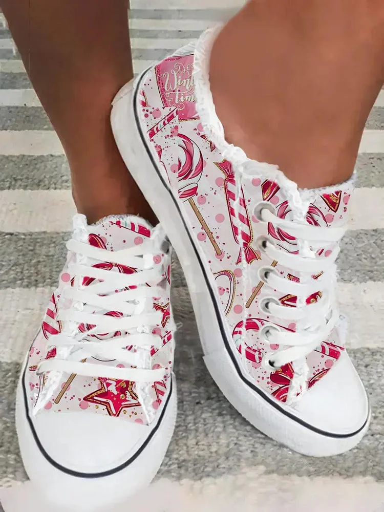 Merry Christmas Candies Printed Daily Canvas Shoes