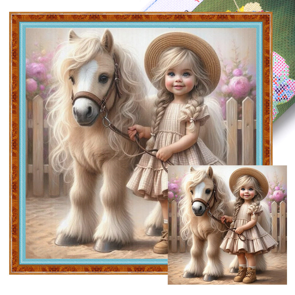 Pony And Girl Full 11CT Pre-stamped Canvas(45*45cm) Cross Stitch